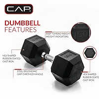 CAP Barbell 50 lb. Coated Hex Dumbbell - Single