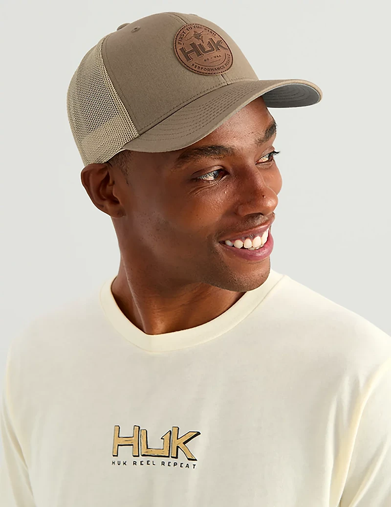 Huk Men's Leath Patch Trucker Cap