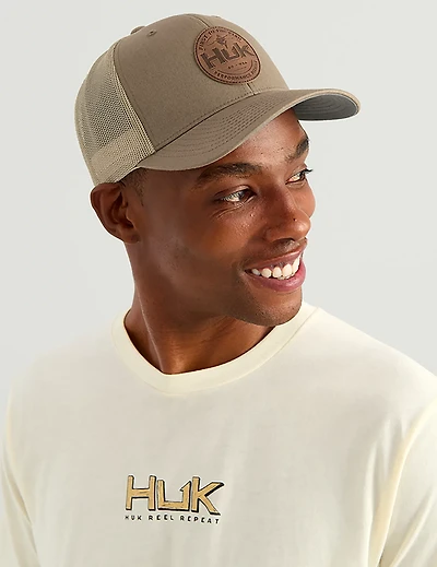 Huk Men's Leath Patch Trucker Cap