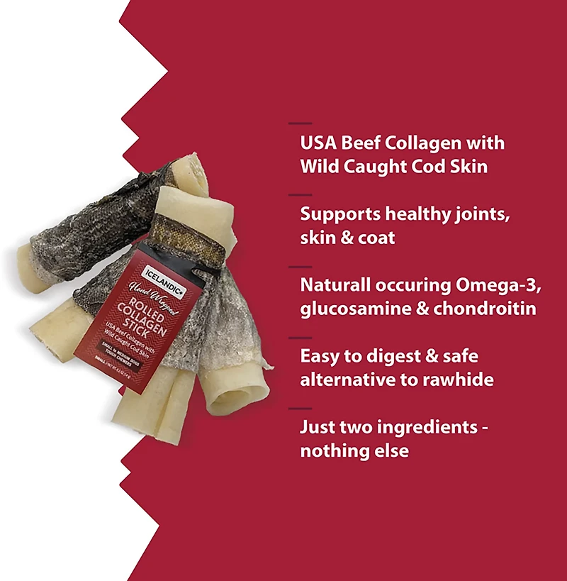 Icelandic+ 4" Rolled Collagen Stick with Wrapped Fish