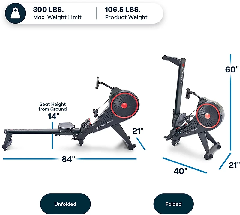 Echelon Row Series Foldable Rowing Machine with Bluetooth Resistance and Device Holder
