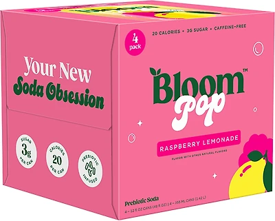 Bloom Nutrition Pop Raspberry Lemonade Prebiotic Soda 4-Pack
