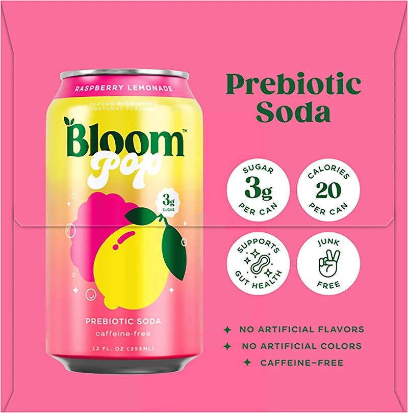 Bloom Nutrition Pop Raspberry Lemonade Prebiotic Soda 4-Pack