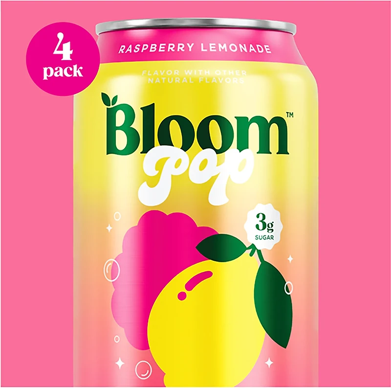 Bloom Nutrition Pop Raspberry Lemonade Prebiotic Soda 4-Pack