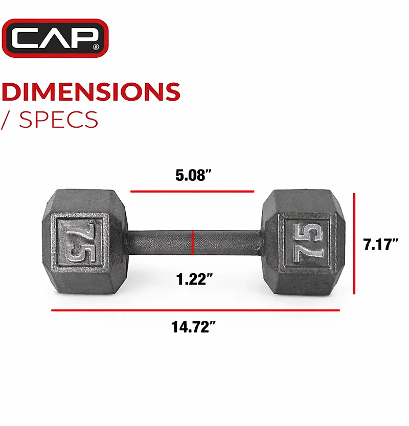 CAP Barbell 75 Lb. Solid Hex Dumbbell – Single