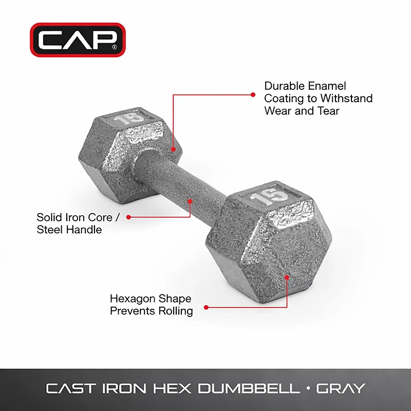 CAP Barbell 15 lb. Solid Hex Dumbbell - Single