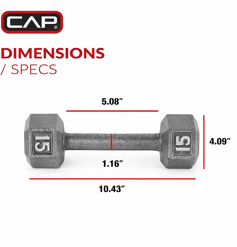 CAP Barbell 15 lb. Solid Hex Dumbbell - Single