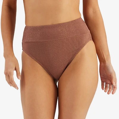 Freely Women's Lurex Ribs Branded High Waist Swim Bottoms