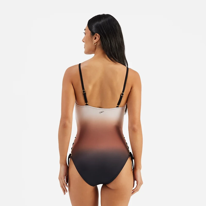 Freely Women's Horizon Ombre Side Grommet Lace Up 1-Piece Swimsuit