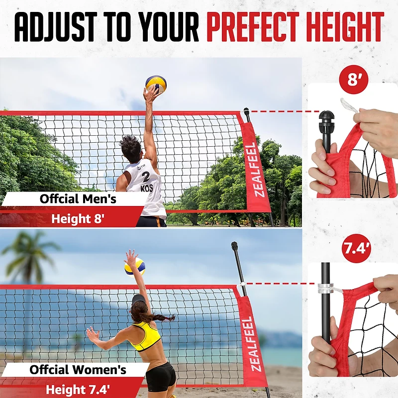 Zealfeel Adjustable Portable 12 ft Volleyball Training Net Set