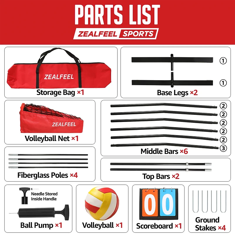 Zealfeel Adjustable Portable 12 ft Volleyball Training Net Set