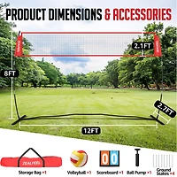 Zealfeel Adjustable Portable 12 ft Volleyball Training Net Set