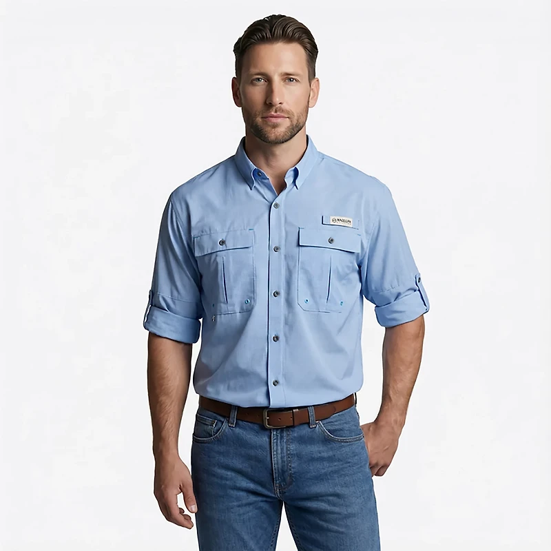 Magellan Outdoors Men's Aransas Pass Mini Check Long Sleeve Fishing Shirt