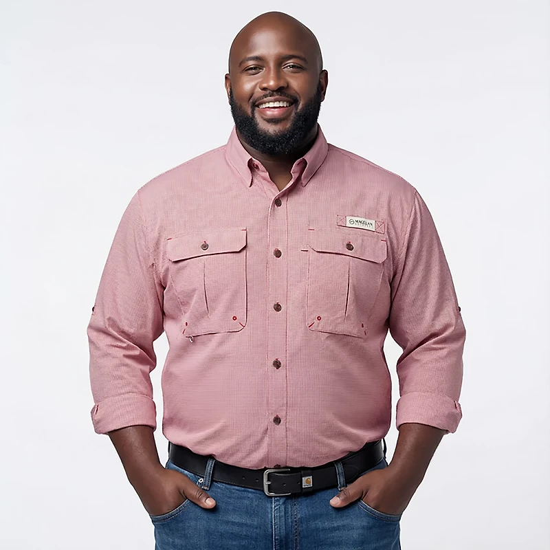 Magellan Outdoors Men's Aransas Pass Mini Check Long Sleeve Fishing Shirt