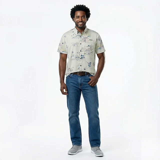 Chemise De Pêche Magellan, Coupe Boyfriend, Motif Batik, Bleue, Taille XL