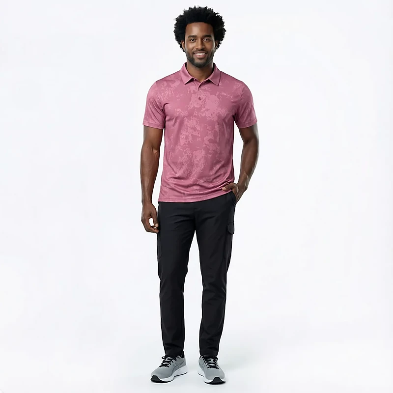 BCG Men's Golf Turbo Splash Jacquard Short Sleeve Polo Shirt