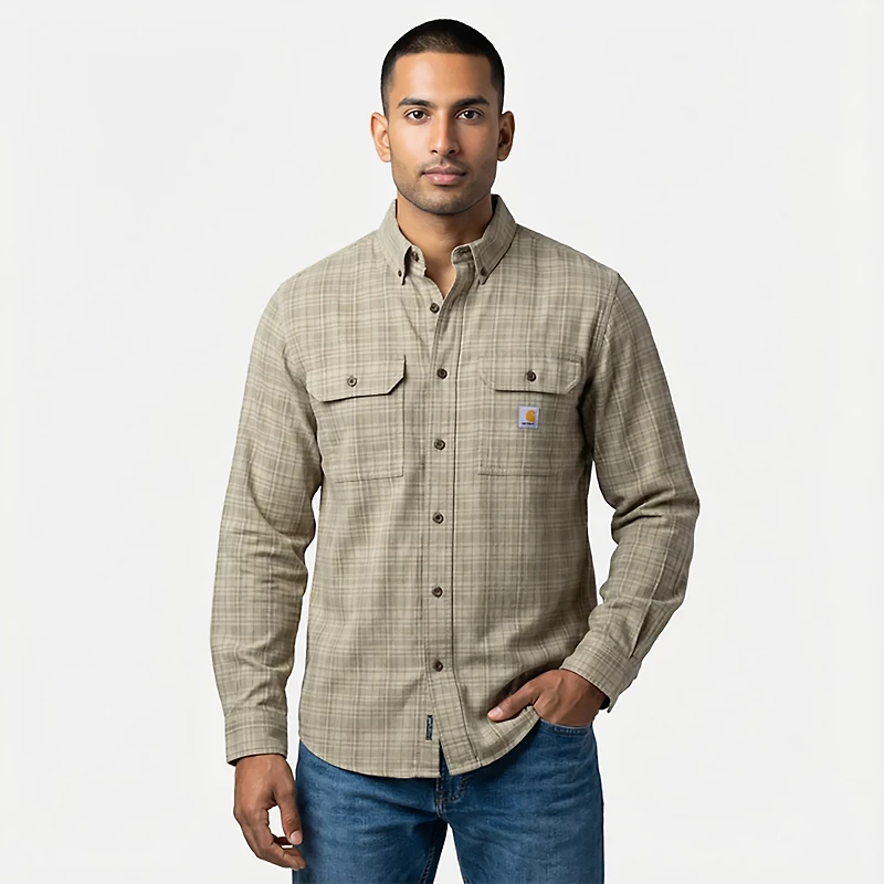 Carhartt Men's Loose Fit Midweight Chambray Long Sleeve Plaid Shirt
