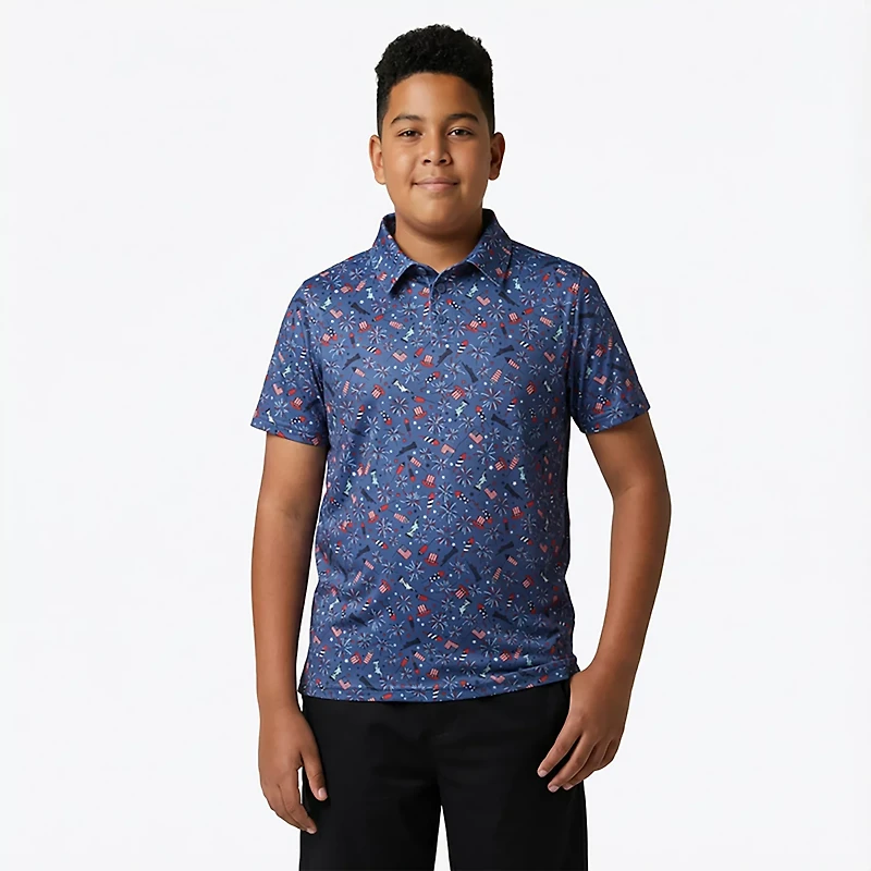 BCG Boys' Golf Patriotic Print Short Sleeve Polo Shirt