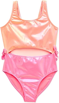 Breaking Waves Girls’ Shiny One Piece Swimsuit