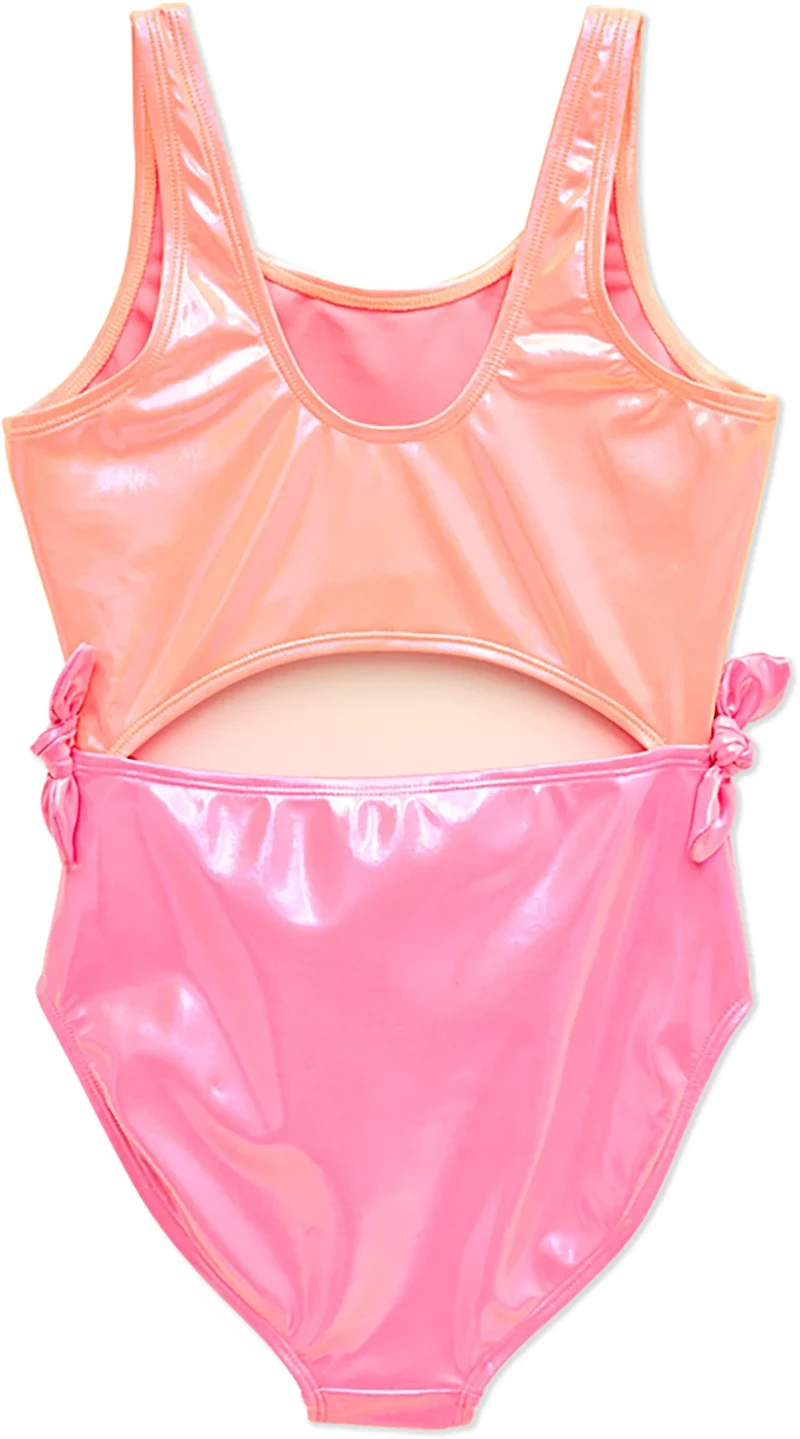Breaking Waves Girls’ Shiny One Piece Swimsuit