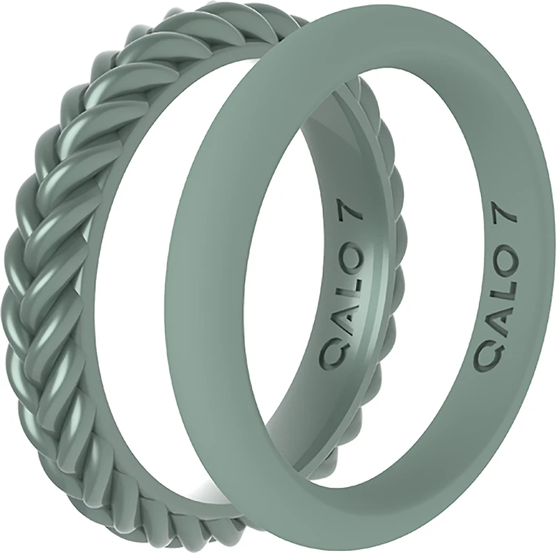 QALO Women's Braid And Classic 2-Stack Ring