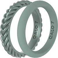 QALO Women's Braid And Classic 2-Stack Ring