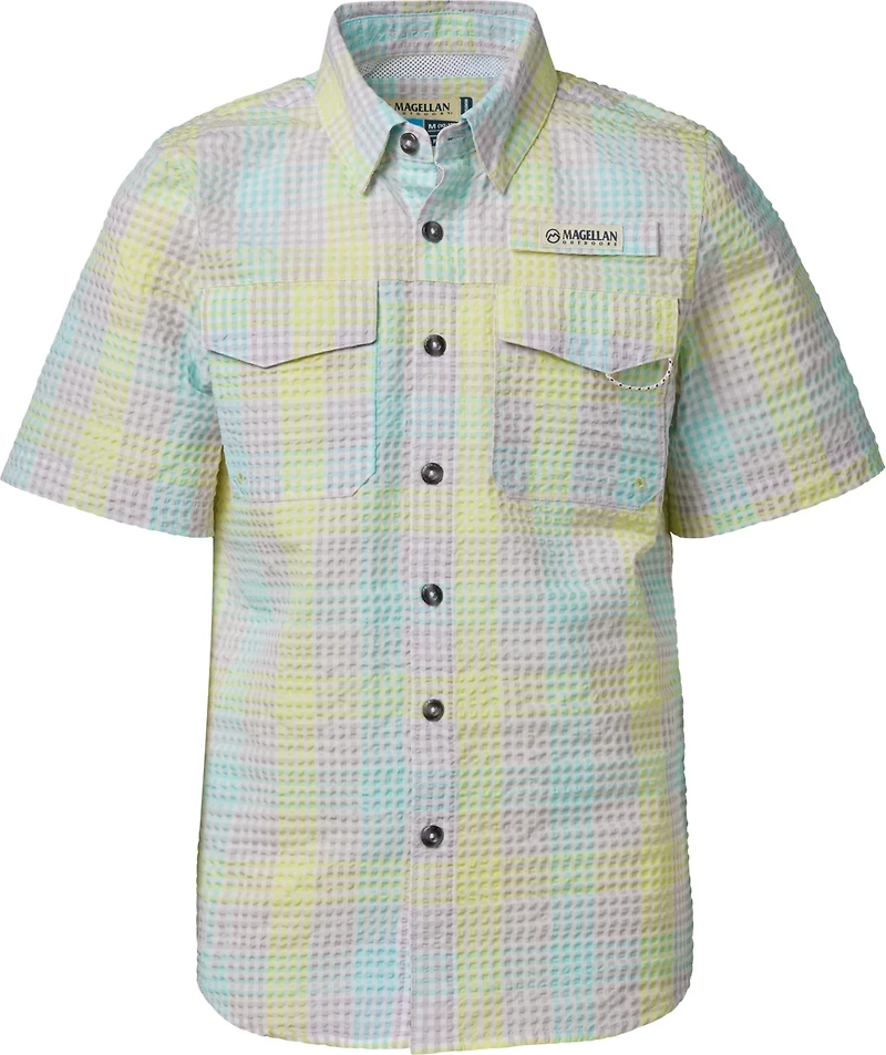 Magellan Outdoors Boys' Seersucker Southern Summer Gingham Button Down Shirt