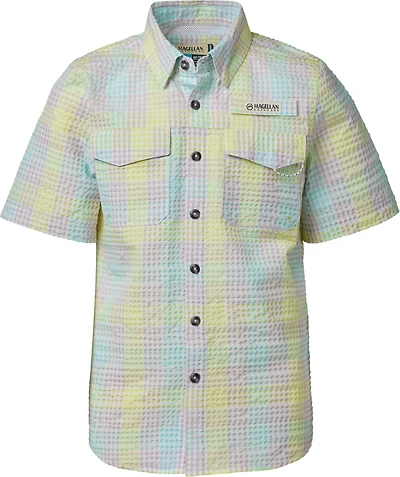 Magellan Outdoors Boys' Seersucker Southern Summer Gingham Button Down Shirt