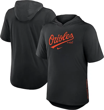 Nike Men's Baltimore Orioles Primetime Arched Wordmark Short Sleeve Hoodie
