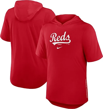 Nike Men's Cincinnati Reds Primetime Arched Wordmark Short Sleeve Hoodie