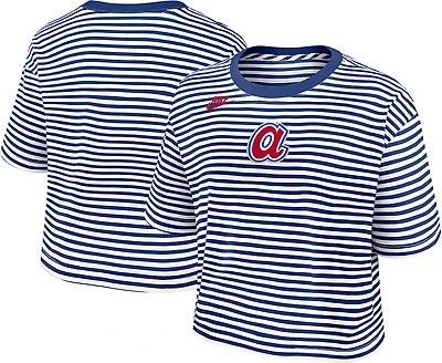 Nike Women's Braves Cooperstown Striped Crop T-shirt
