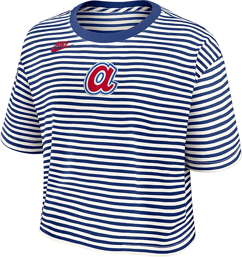Nike Women's Braves Cooperstown Striped Crop T-shirt