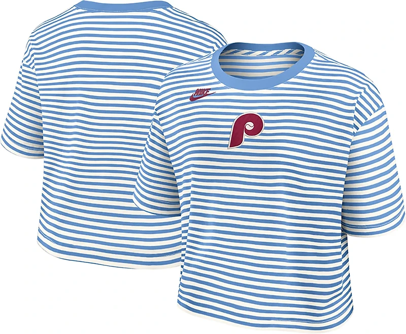 Nike Women's Phillies Cooperstown Striped Crop T-shirt
