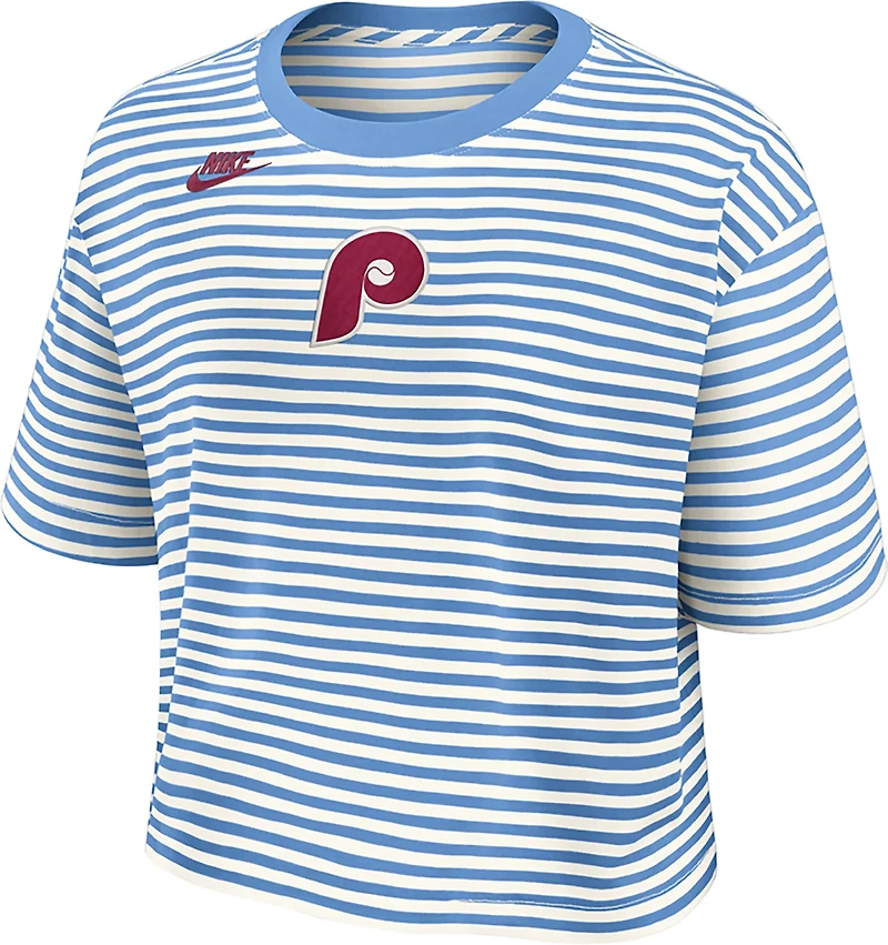 Nike Women's Phillies Cooperstown Striped Crop T-shirt