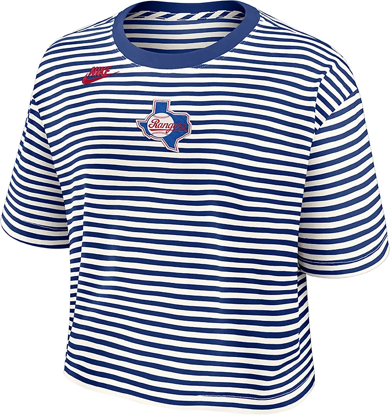 Nike Women's Rangers Cooperstown Striped Crop T-shirt