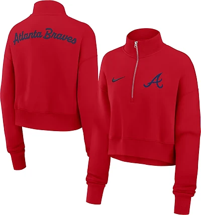 Nike Women's Atlanta Braves Phoenix 1/2-Zip Cropped Long Sleeve Fleece Pullover
