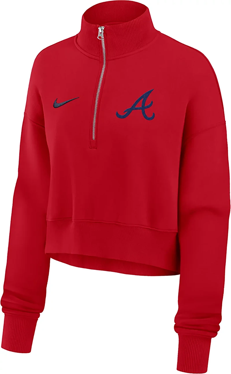 Nike Women's Atlanta Braves Phoenix 1/2-Zip Cropped Long Sleeve Fleece Pullover