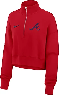 Nike Women's Atlanta Braves Phoenix 1/2-Zip Cropped Long Sleeve Fleece Pullover