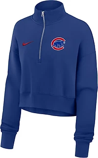 Nike Women's Chicago Cubs Phoenix 1/2-Zip Cropped Long Sleeve Fleece Pullover