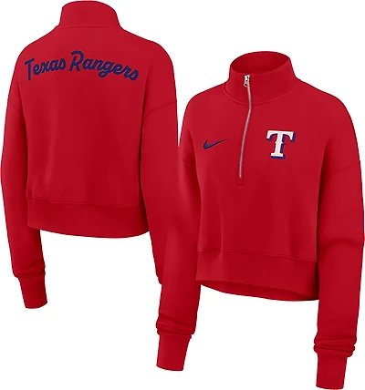 Nike Women's Texas Rangers Phoenix 1/2-Zip Cropped Long Sleeve Fleece Pullover