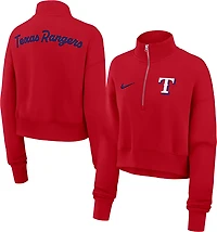 Nike Women's Texas Rangers Phoenix 1/2-Zip Cropped Long Sleeve Fleece Pullover