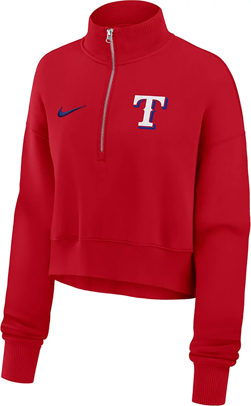 Nike Women's Texas Rangers Phoenix 1/2-Zip Cropped Long Sleeve Fleece Pullover