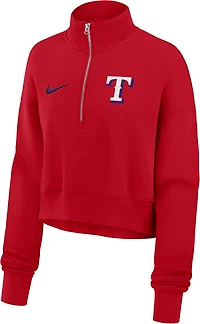 Nike Women's Texas Rangers Phoenix 1/2-Zip Cropped Long Sleeve Fleece Pullover
