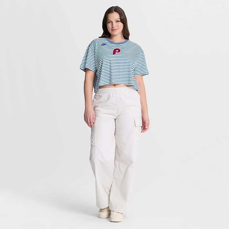 Nike Women's Phillies Cooperstown Striped Crop T-shirt