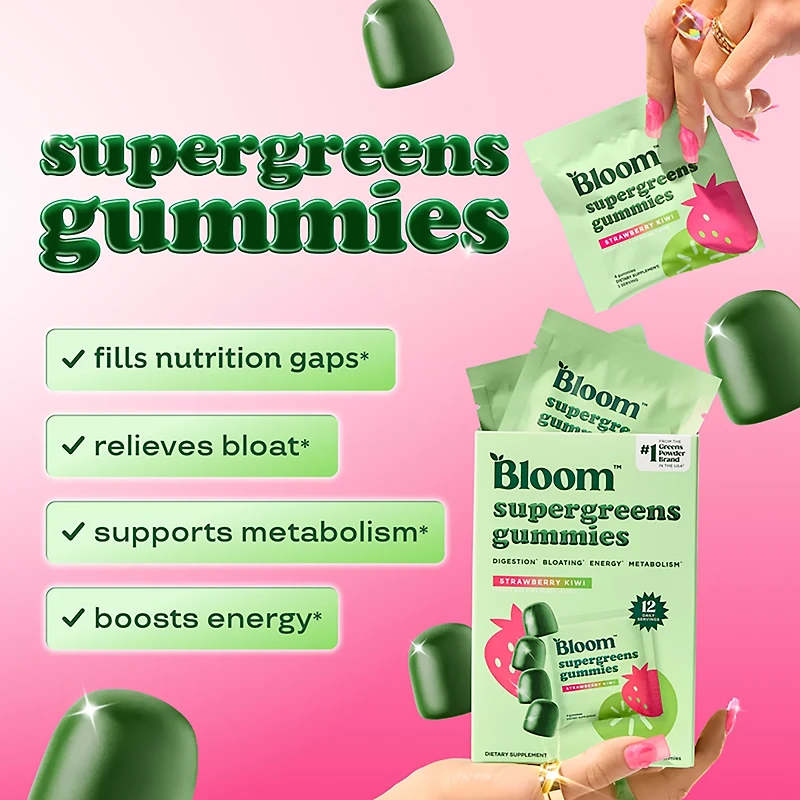 Bloom Nutrition Strawberry Kiwi Supergreens Gummies 12-Pack