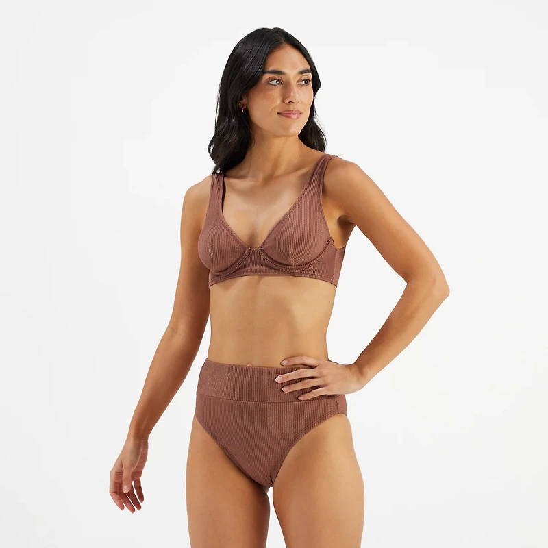 Freely Women's Lurex Rib Underwire Bralette Swim Top