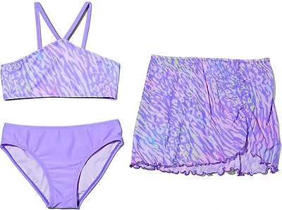 O'Rageous Girls' Animal Spectrum Halter Bikini Set with Skirt Coverup