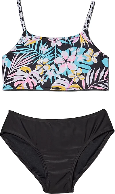 O'Rageous Girls' Midnight the Tropics and Dotty Cheetah Reversible 2-Piece Swimsuit