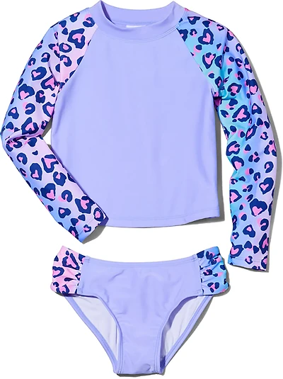 O'Rageous Girls' 4-6X Animal Heart Ombre Rash Guard 2-Piece Swimsuit