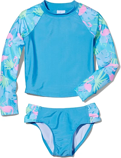 O'Rageous Girls' 4-6x Flamingo Tropical Rashguard Two-Piece Swimsuit